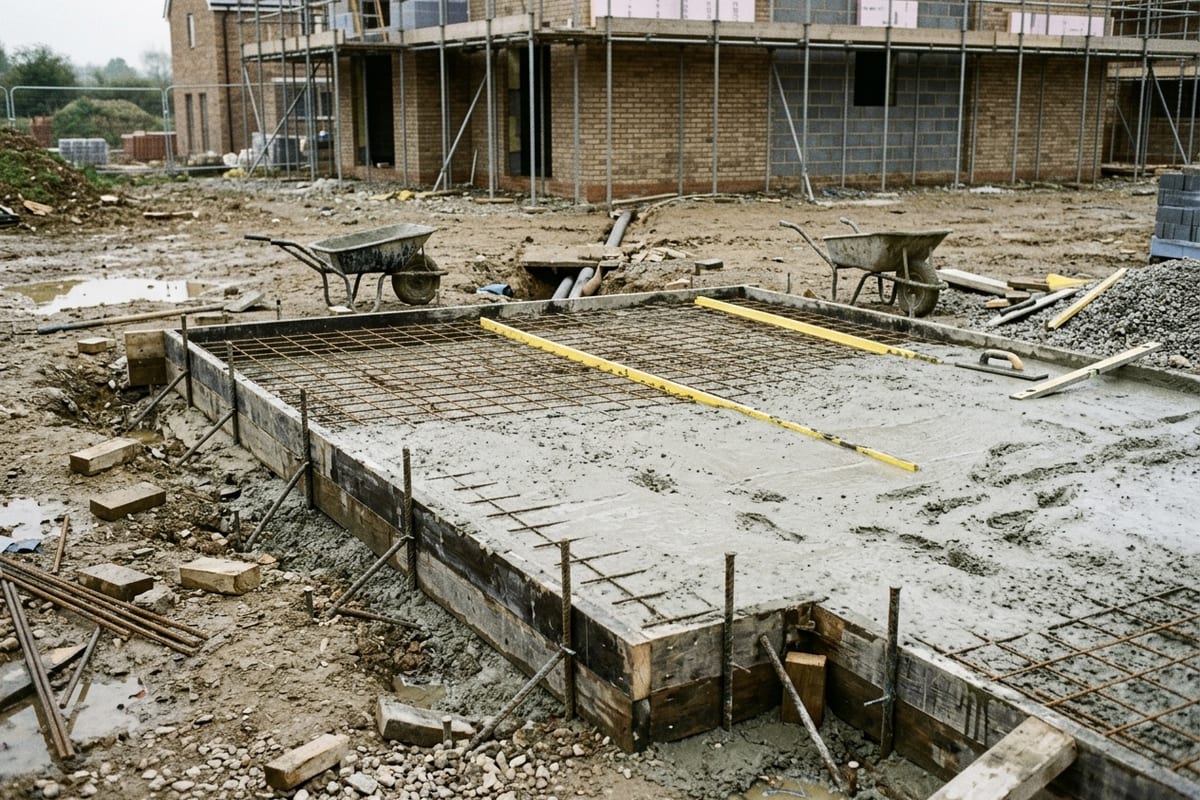 Dalle béton en cours de finition avec pente et joints